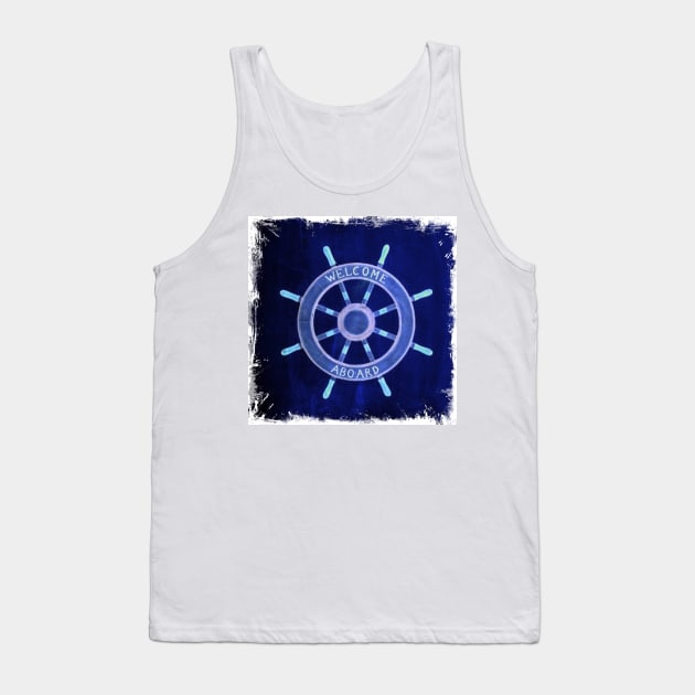 Preppy rustic beach  navy blue Captain Ship Wheel nautical Tank Top by Tina